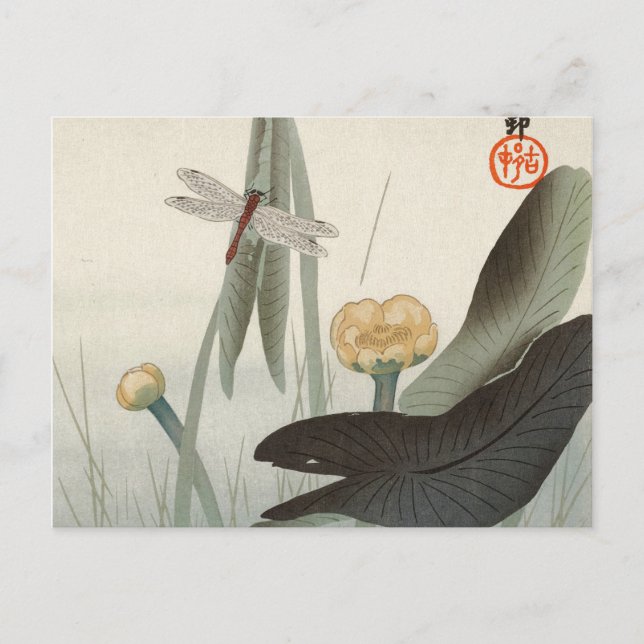 Dragonfly und Lotus, 1920 von Ohara Koson Postkarte (Vorderseite)