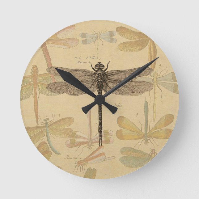Dragonfly Vintag Antike klassische Natur Runde Wanduhr (Vorderseite)
