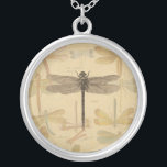 Dragonfly Vintag Antike klassische Natur Versilberte Kette<br><div class="desc">Vintage Libelle Antiquitätenbild einer Libelle - Diese kleine Libelle ist ein antikes Bild einer in Schwarz und Weiß gezeichnet Libelle mit einem Hintergrund von farbenfrohen Libellen gegen antikes Papier.</div>