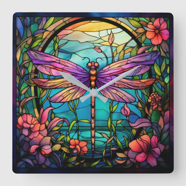 Dragonfly Wall Clock Quadratische Wanduhr (Vorderseite)