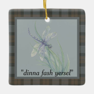 Dragonfly Watercolor Fraser Clan Tartan Grau Blau Keramikornament