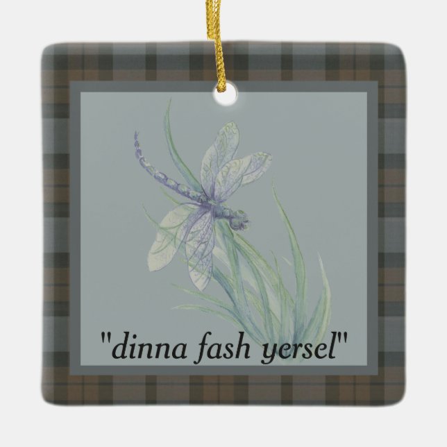Dragonfly Watercolor Fraser Clan Tartan Grau Blau Keramikornament (Vorderseite)