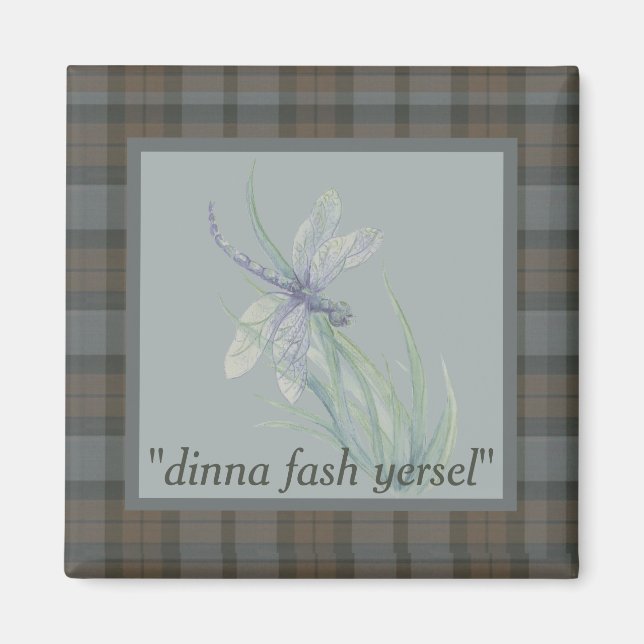 Dragonfly Watercolor Fraser Clan Tartan Grau Blau Magnet (Vorne)