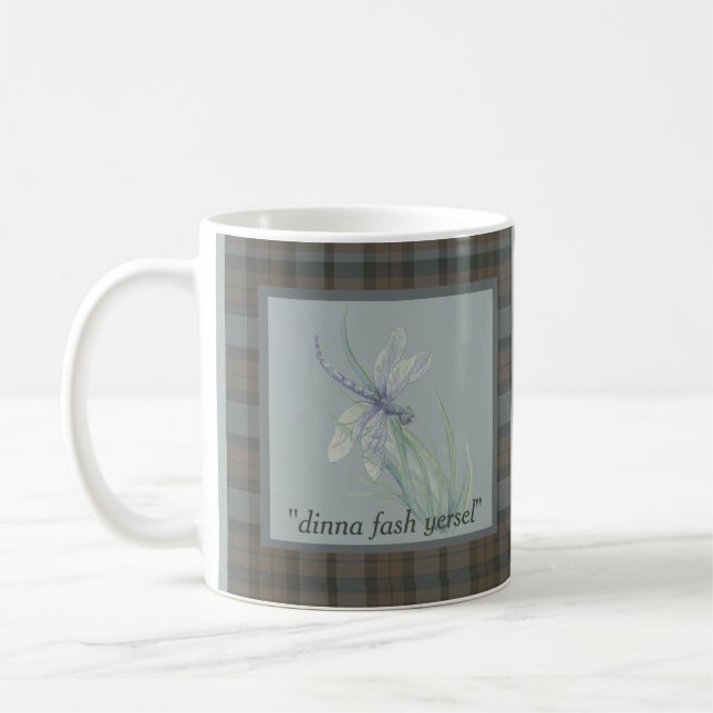 Dragonfly Watercolor Fraser Clan Tartan Quote Kaffeetasse (Links)