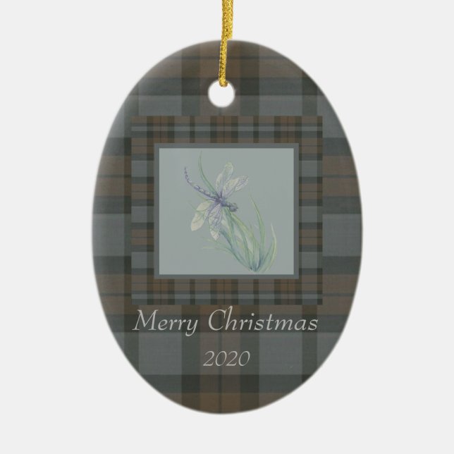 Dragonfly Watercolor Fraser Clan Tartan Weihnachte Keramik Ornament (Vorne)