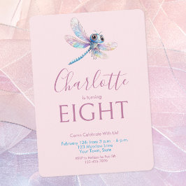 Dragonfly Watercolor Pink Girl's Birthday Einladung