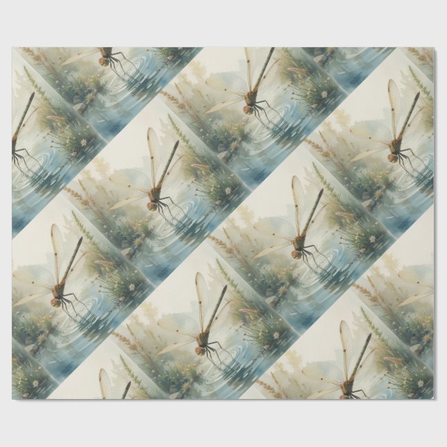 Dragonfly Watercolor Style Lake Geschenkpapier (Flach)