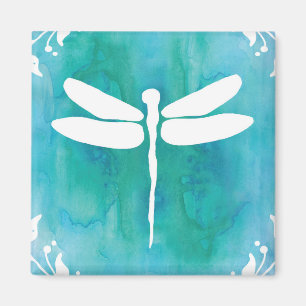 Dragonfly Watercolor White Aqua Magnet