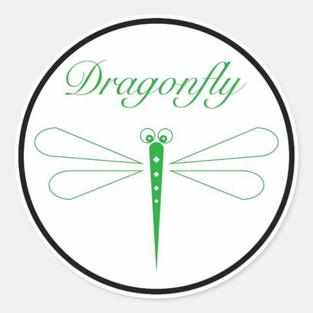 Dragonfly - Weißer, klassischer Rundaufkleber, glä Runder Aufkleber (Vorderseite)