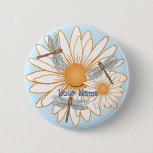 Dragonfly White Daisy Button