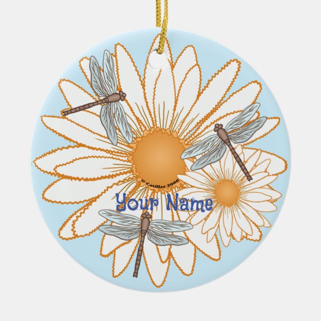Dragonfly White Daisy Keramik Ornament (Vorne)