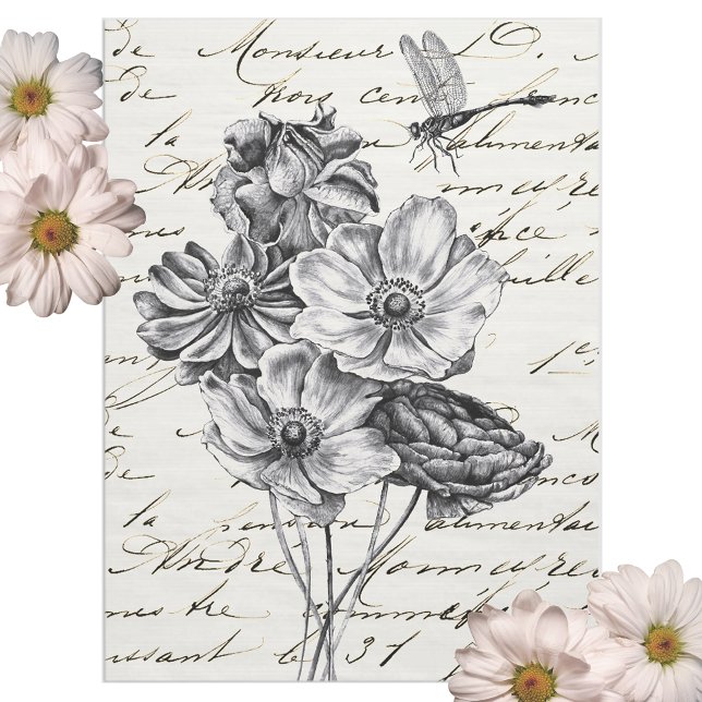 Dragonfly-Wildblume Französisch-Script-Dekoupage-I Seidenpapier (Von Creator hochgeladen)