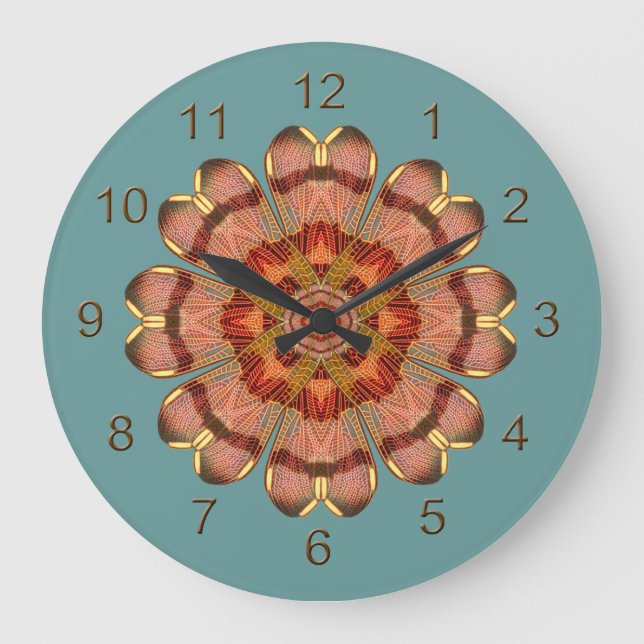 Dragonfly Wing Mandala Wall Clock Große Wanduhr (Vorderseite)