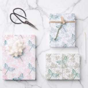 Dragonfly Wrapping Paper Flat Sheet Set 3 Geschenkpapier Set