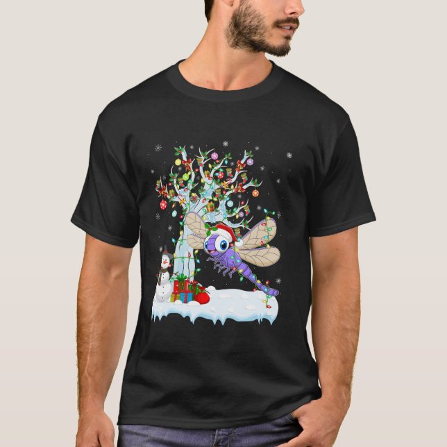 Dragonfly Xmas Lighting Tree Weihnachtsmannmütze D T-Shirt (Vorderseite)