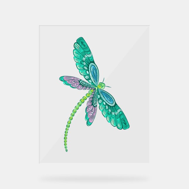 Dragonfly zeichnend I Liebe Dragonflies Geschenkid Acrylschild (Vorderseite)