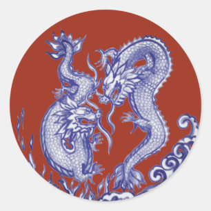 Dragons Blue Red Water Fire Oriental Dragons Runder Aufkleber