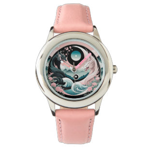 Dragons Blumenberge Rosa Landschaft Aquamarin Armbanduhr