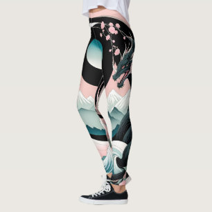 Dragons Blumenberge Rosa Landschaft Aquamarin Leggings