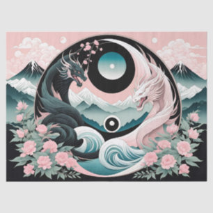Dragons Blumenberge Rosa Landschaft Aquamarin Seidenpapier