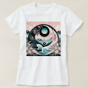 Dragons Blumenberge Rosa Landschaft Aquamarin T-Shirt