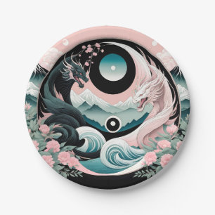 Dragons Floral Mountain Pink Salbei Teal Pappteller