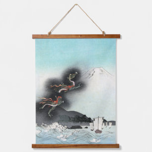 Dragon's Fury Sea Battle for Mount Fuji, Japan Wandteppich Mit Holzrahmen