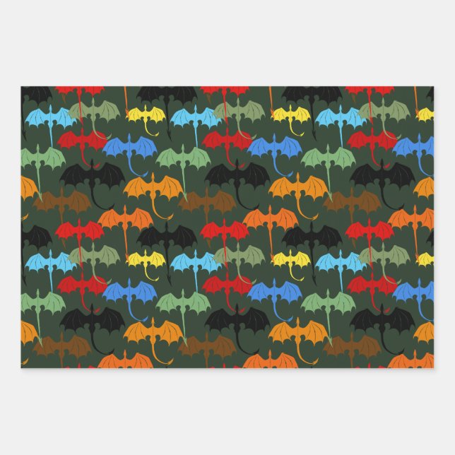 Dragons Green Flight Fantasy Geschenkpapier Set (Vorderseite)