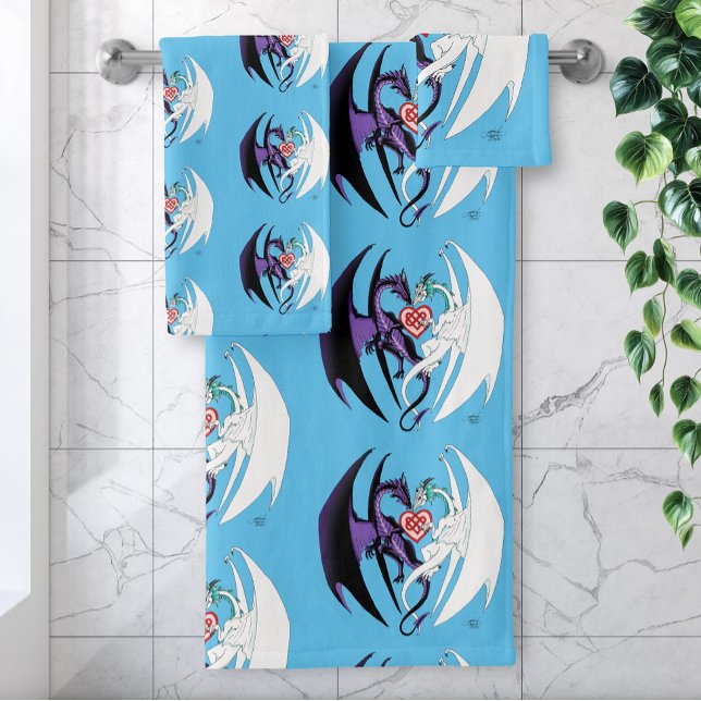 Dragons Liebe Heart Blue Badhandtuch Set (Von Creator hochgeladen)