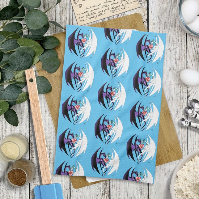 Dragons Liebe Heart Blue Geschirrtuch (Von Creator hochgeladen)