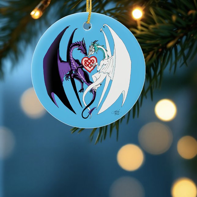 Dragons Liebe Heart Blue Keramik Ornament (Von Creator hochgeladen)