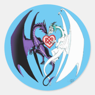 Dragons Liebe Heart Blue Runder Aufkleber