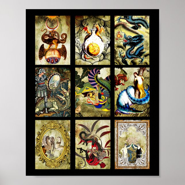 Dragons Maiden Knights Fantasy fairytale Art   Poster (Vorne)