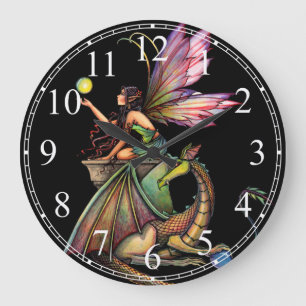 Dragon's Orbs Gothic Fairy Dragon Wall Clock Große Wanduhr