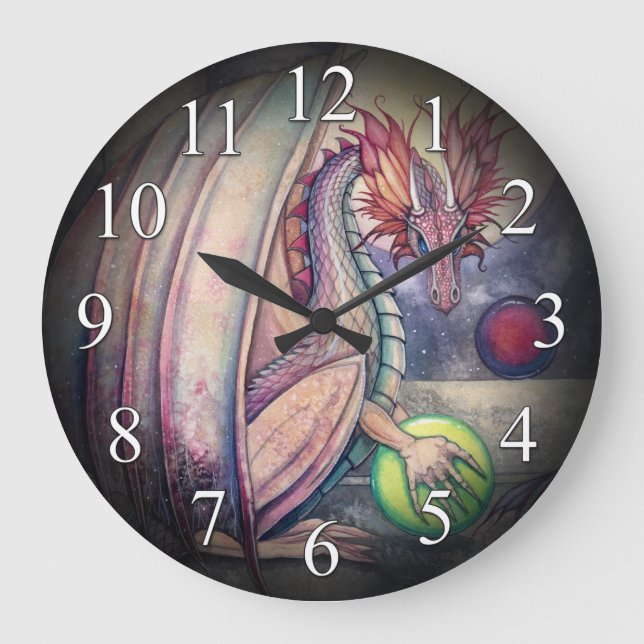 Dragon's Perch Fantasy Art Wall Clock Große Wanduhr (Vorderseite)