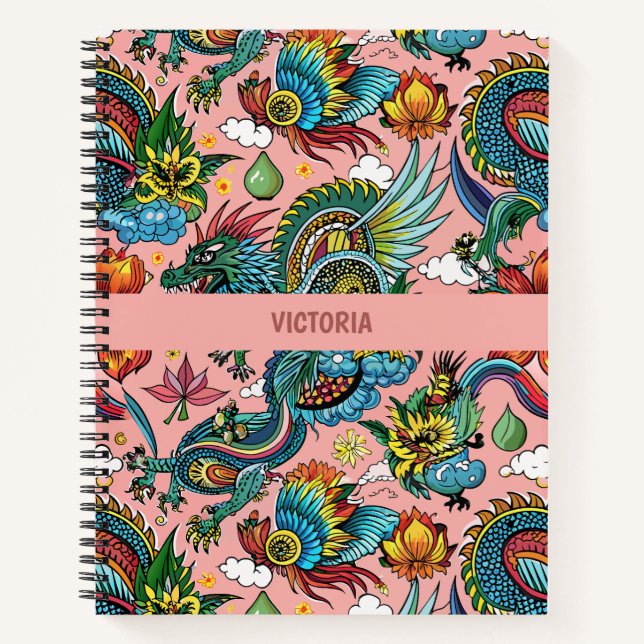 Dragons Rainbow Custom Pattern Notizbuch (Vorderseite)