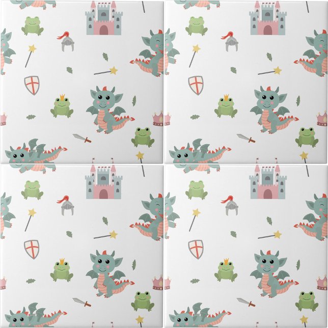 Dragons Ritter Burg Kinderzimmer Fliese (Dragons Knights Fairytale Medieval Castle Nursery Ceramic Tile)