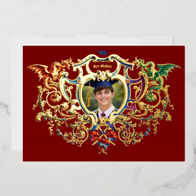 Dragons Rococo Cartouche Photo Template Foil Folieneinladung (Briefumschlag)