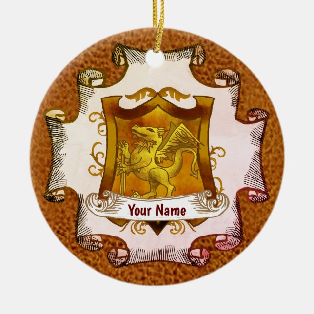 Dragons Schild-Familienwappen-Nachname Keramik Ornament (Vorne)