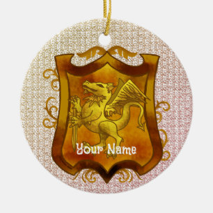 Dragons Shield-Familienwappen-Nachname Keramik Ornament