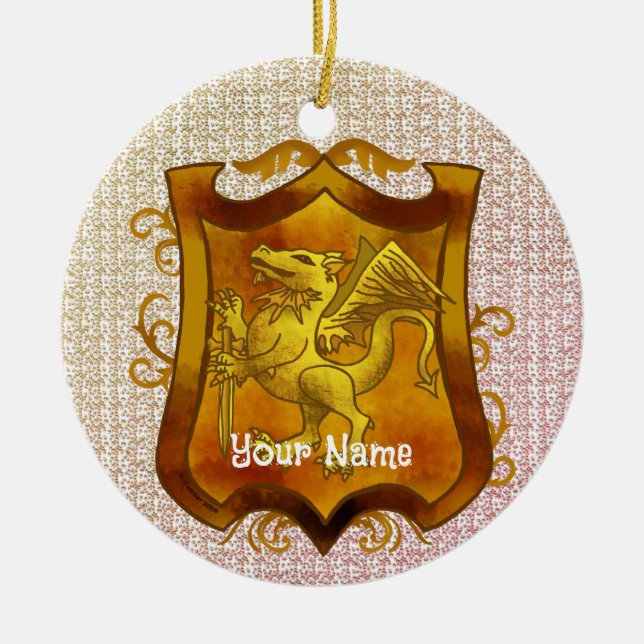 Dragons Shield-Familienwappen-Nachname Keramik Ornament (Vorne)
