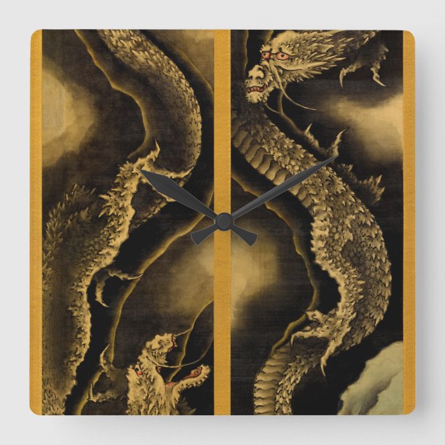 Dragons von Hokusai Quadratische Wanduhr (Vorderseite)