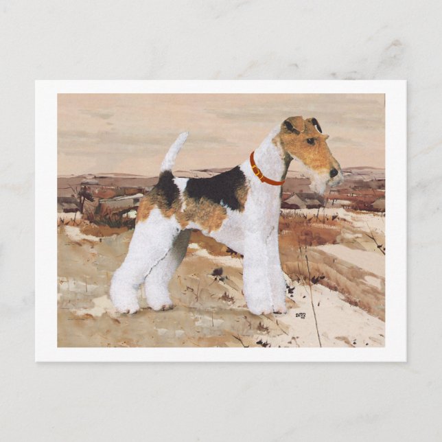 Draht-Fox-Terrier Herbst Postkarte (Vorderseite)