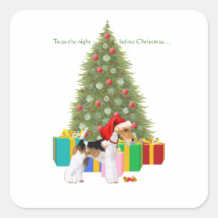 Draht-Fox-Terrier Weihnachten Quadratischer Aufkleber