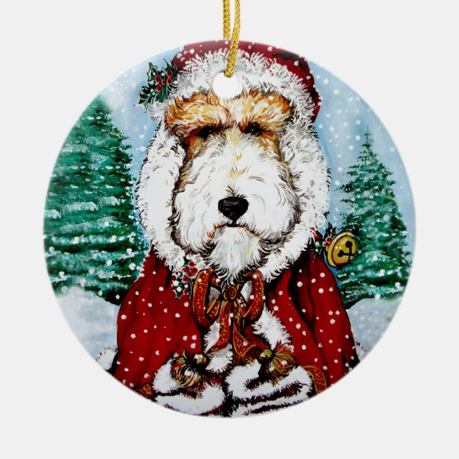 Draht-Foxterrier Sankt Keramikornament (Vorne)