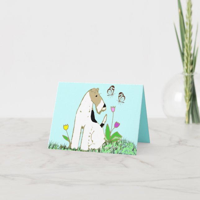 Draht-Foxterrier und Schmetterlinge Karte (Vorderseite)