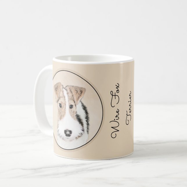 Drahtfox-Terrier-Malerei - niedliche ursprüngliche Kaffeetasse (Vorderseite Links)