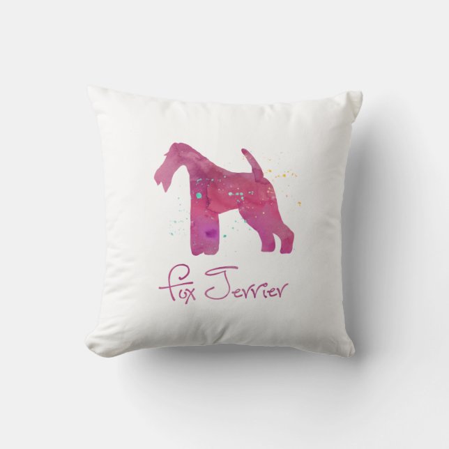 Drahtfox Terrier Silhouette Aquarellbild Kissen (Vorderseite)