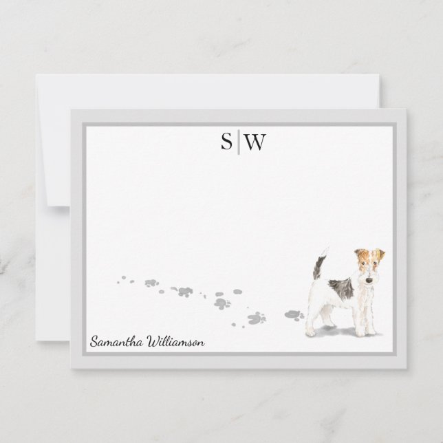Drahtgehaarige Terrier Gray Border Monogram Custom Mitteilungskarte (Vorderseite)