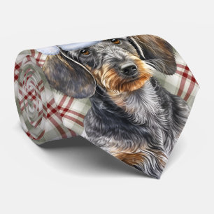 Drahthaar-Dachshund-Hund-Feiertags-Kariert-Christm Krawatte